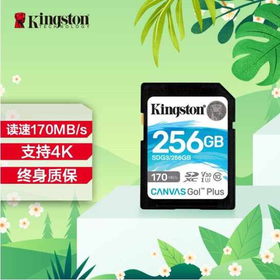 金士顿（Kingston）SDG3/256GB SD存储卡 U3 V30 相机内存卡 高速sd卡大卡 4K超高清拍摄 读速170MB/s 写速90MB/s